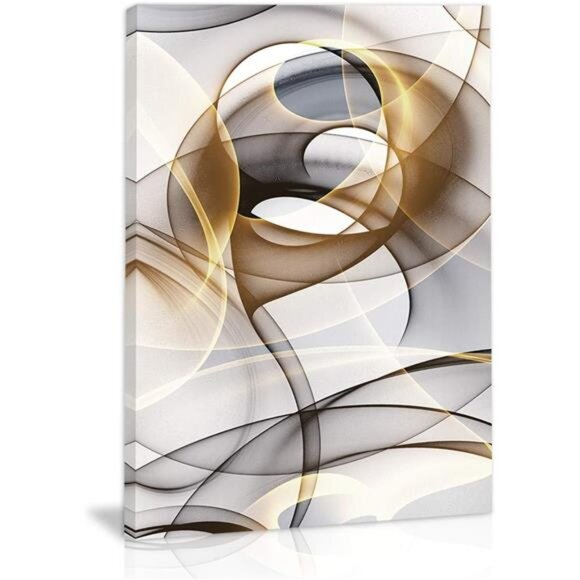 Abstract Wall Art Modern Abstract Wall Decor Gray & Gold Canvas Picture Painting - Picture 1 of 7
